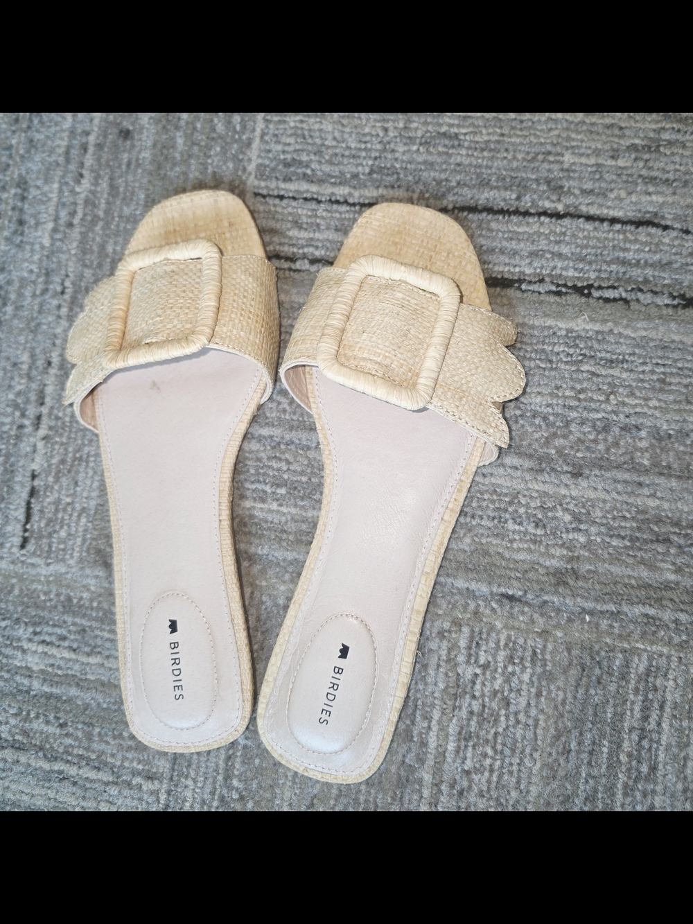 BIRDIES- Beige Raffia Slide Sandals